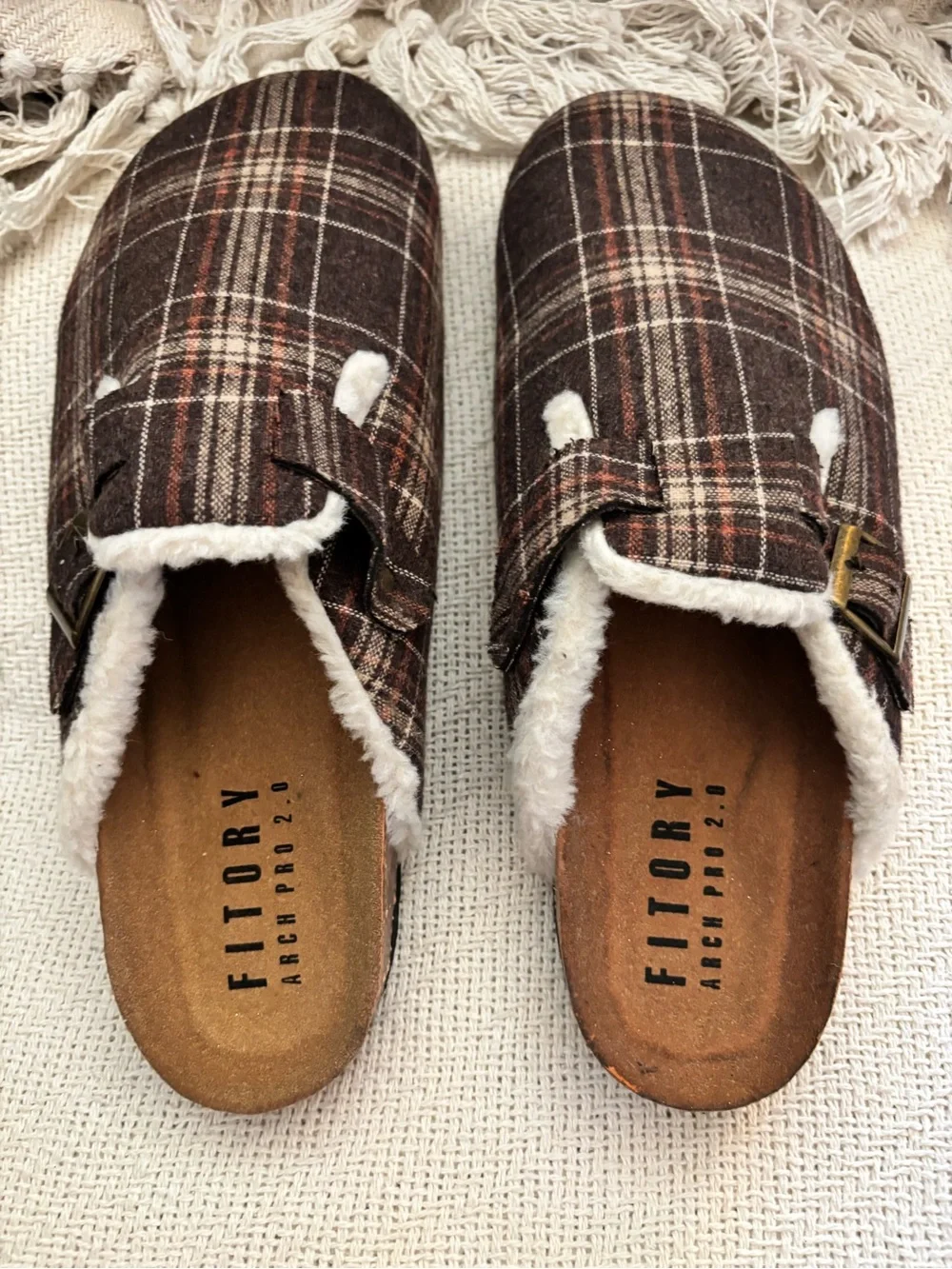 Fitory Brown Plaid Cork Mule Shoes Men’s Size 13